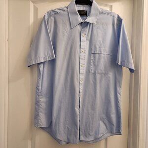 Leo Chevalier Design Light Blue Button Up Shirt Mens L Plain Short Sleeve Comfy